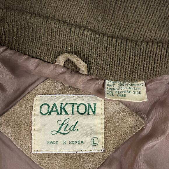 Vintage Leather Sweater Brown Beige Jacket 80s Oakton Size Large - Picture 6 of 7